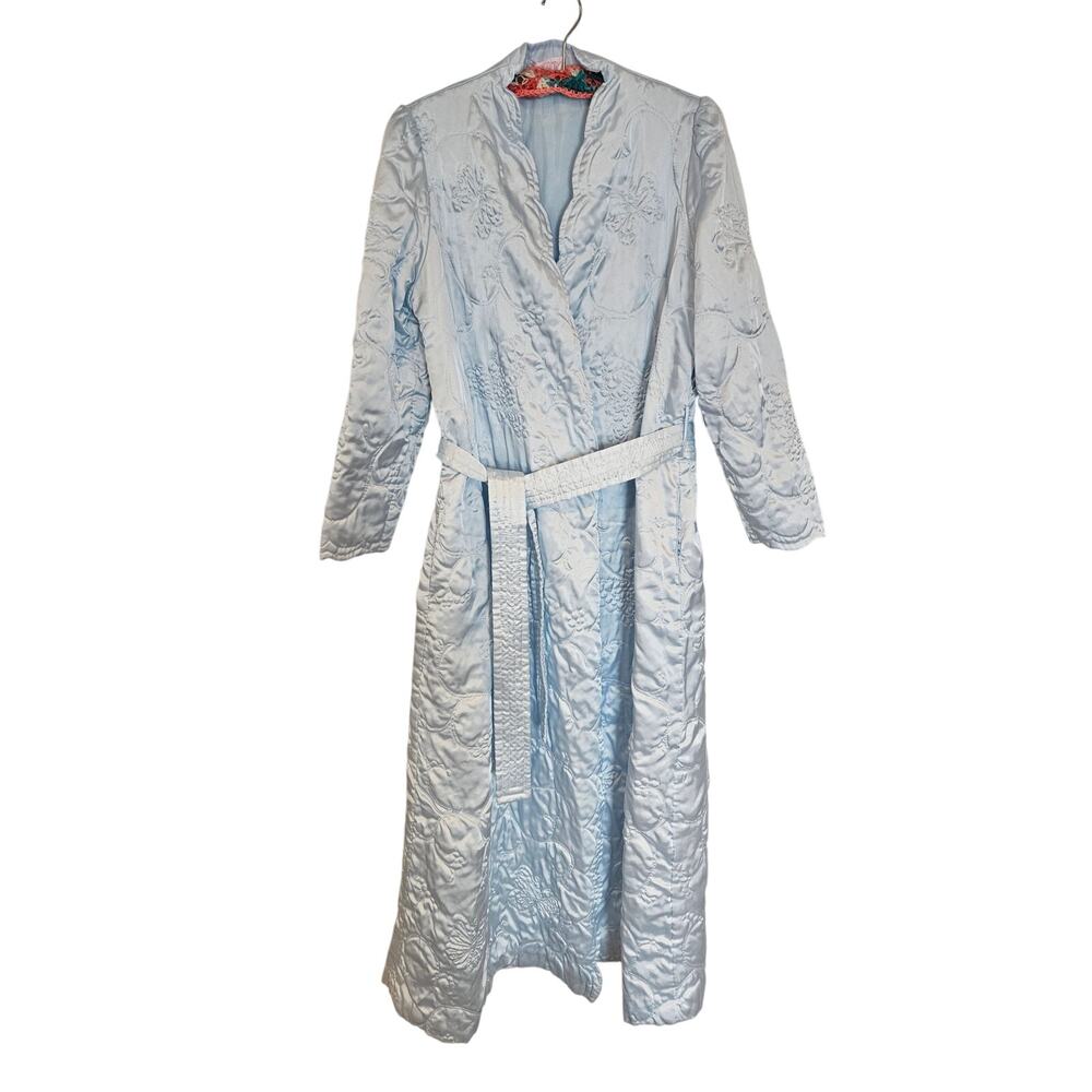 Vtg serenity satin quilted regal robe baby blue medium maxi elegant house coat